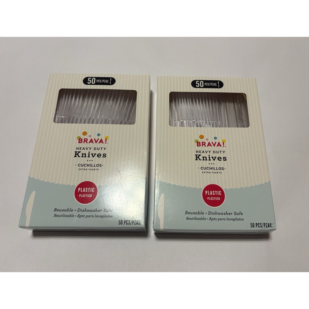 100 Amscan Brava Premium Heavy Duty Reusable Dishwshr Safe CLEAR Plastic Knives